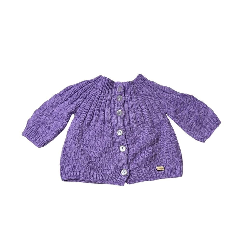 Handmade Purple Baby Cardigan 9-12M Baby Shower Gift Basketweave